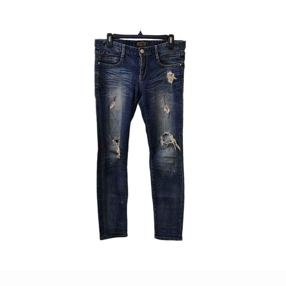 Brappers Distressed Bleached Painted Artist Festival Jeans Large Low Rise Skinny